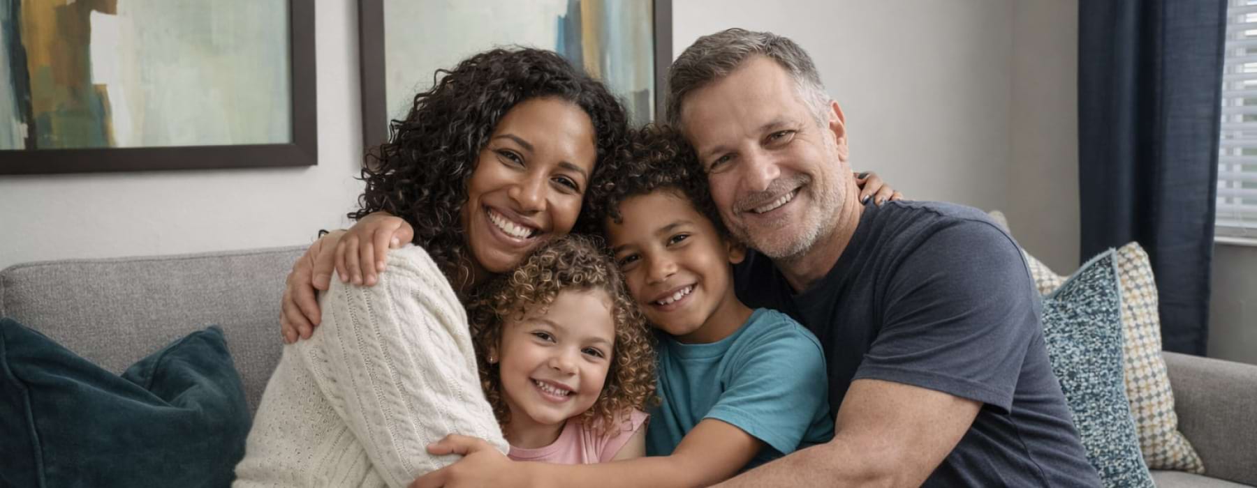 a family hugging one another